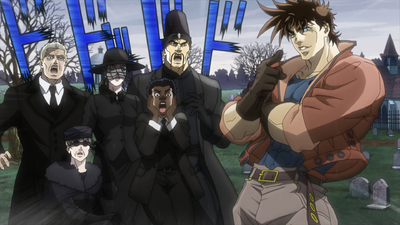 Speedwagon with the others surprised to see Joseph alive