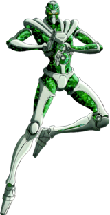 Heirophant green and silver chariot ova design. I love these so much. They  look cooler than the actual anime