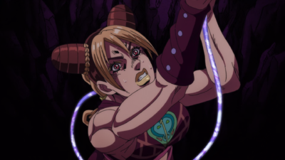 Jolyne trying to pull herself out of Underworld's hole