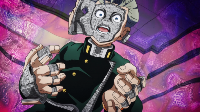 Koichi's body transmuted into book pages