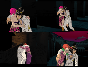 Carried by Doppio, hiding as Trish