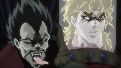 Dio's severed head held by Wang Chan