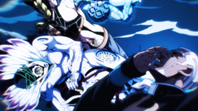 Made in Heaven and Pucci during stopped time after attacking Anasui and Jolyne