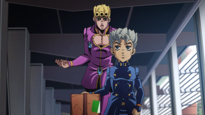 Giorno convincing Koichi Hirose to use his taxi, later scamming him