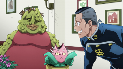 Okuyasu eating with his father and Stray Cat at Tonio's