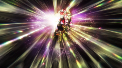 King Crimson and Diavolo engulfed in a bright light from Silver Chariot's evolution