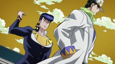 Josuke being controlled in an attempt to kill Jotaro