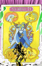 DIO's tarot card representing "The World"