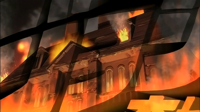 Joestar Mansion burning
