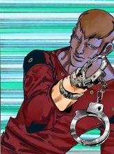 The elder brother's hand, assimilating a pair of handcuffs using his Stand.