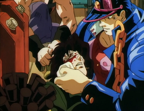 Being tended to by Jotaro in the truck